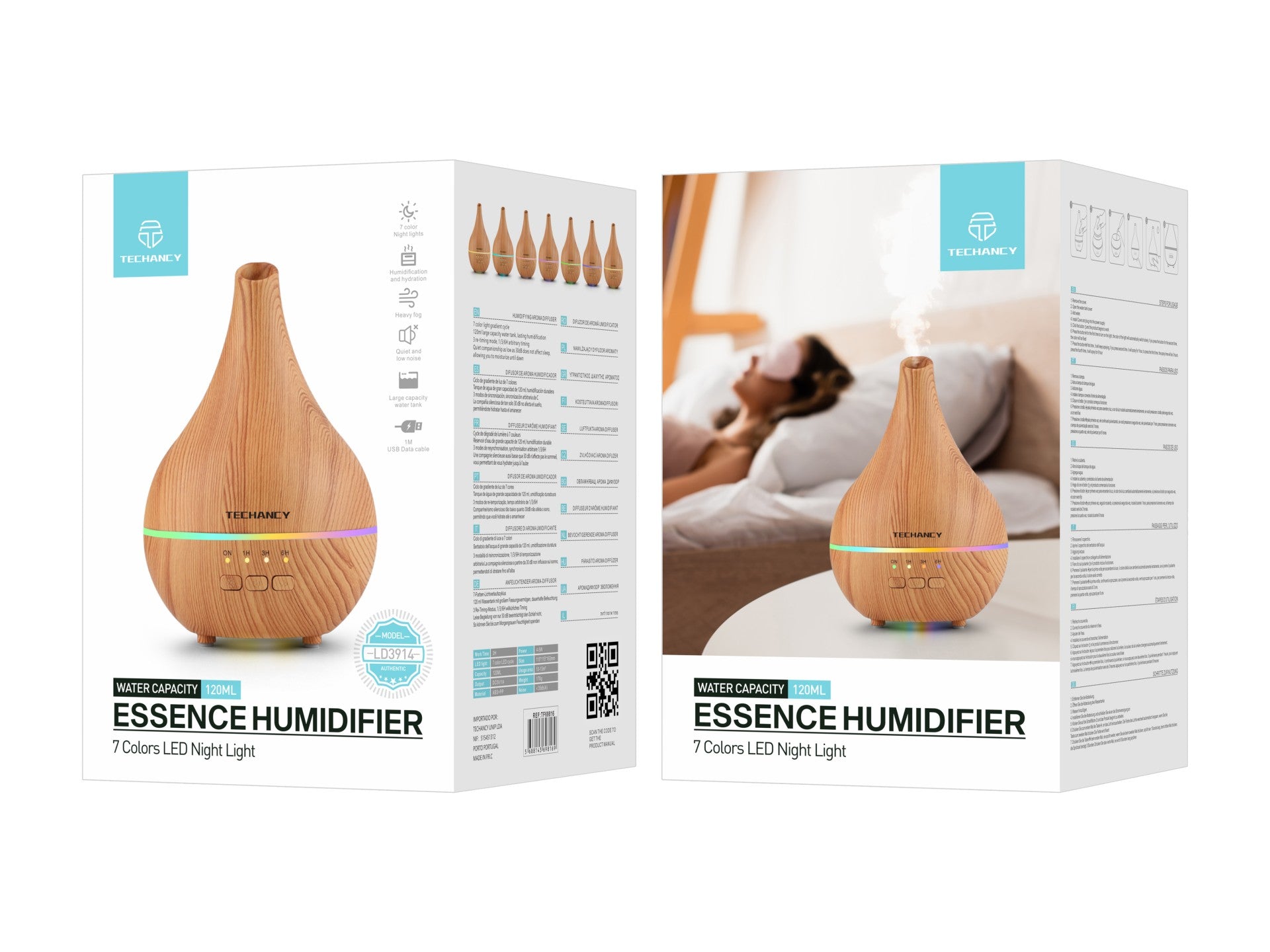 Difusor de aromaterapia Techancy, LD3914, com função humidificadora, acabamento em madeira-1